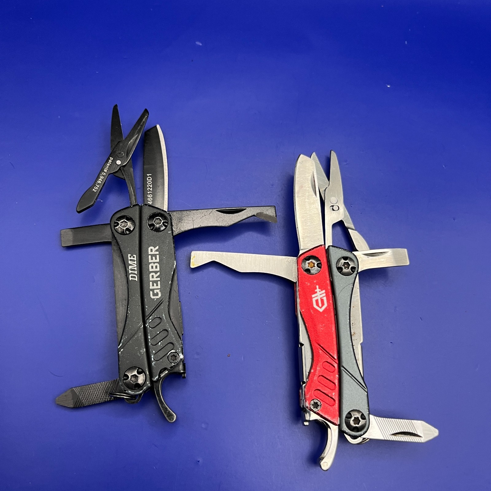 Lot of 2 Gerber Dime Multi-Tools Small Keychain Pliers Knife File Scissors