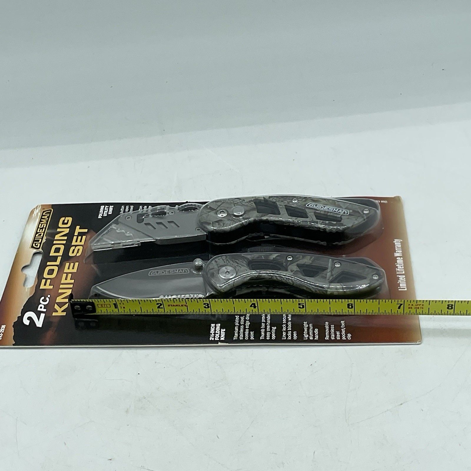 Guidesman 2.5″ Folding SS Knife,Titanium Plated Drop Pt + Utility Knife, 2PC Set