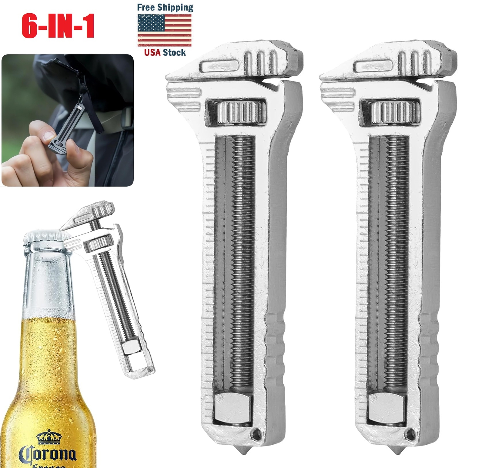 2× Pocket Wrench Multitool Compact Titanium Screwdriver Tool for Fishing Opener