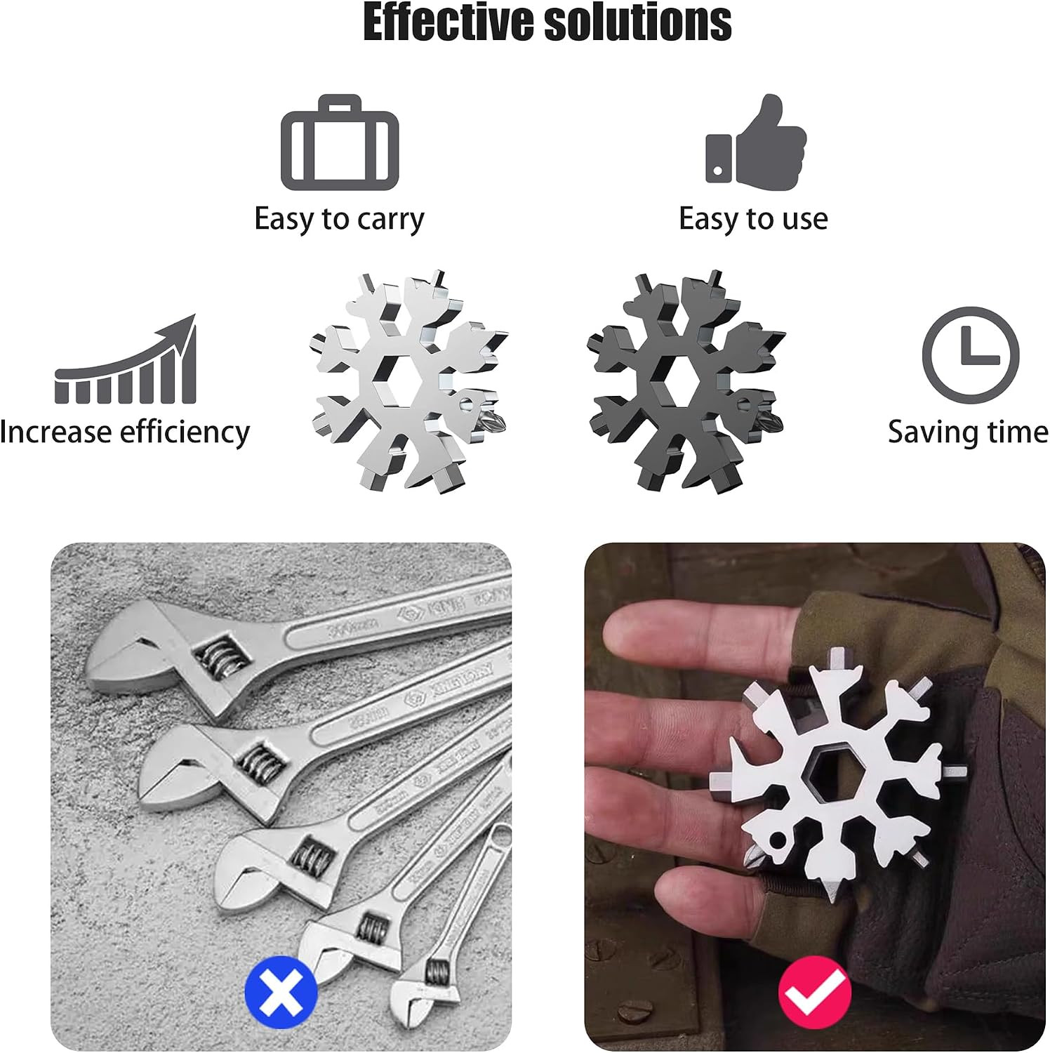 Multipurpose Snowflake Wrench,Portable Screwdriver/Bottle Opener/Safety Hammer,1