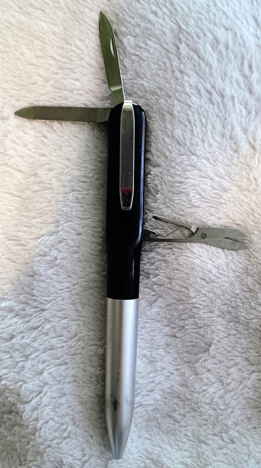 Switzerland Multi-Tool Pen 3-Tool Knife/Scissors/File Black/Silver Clip
