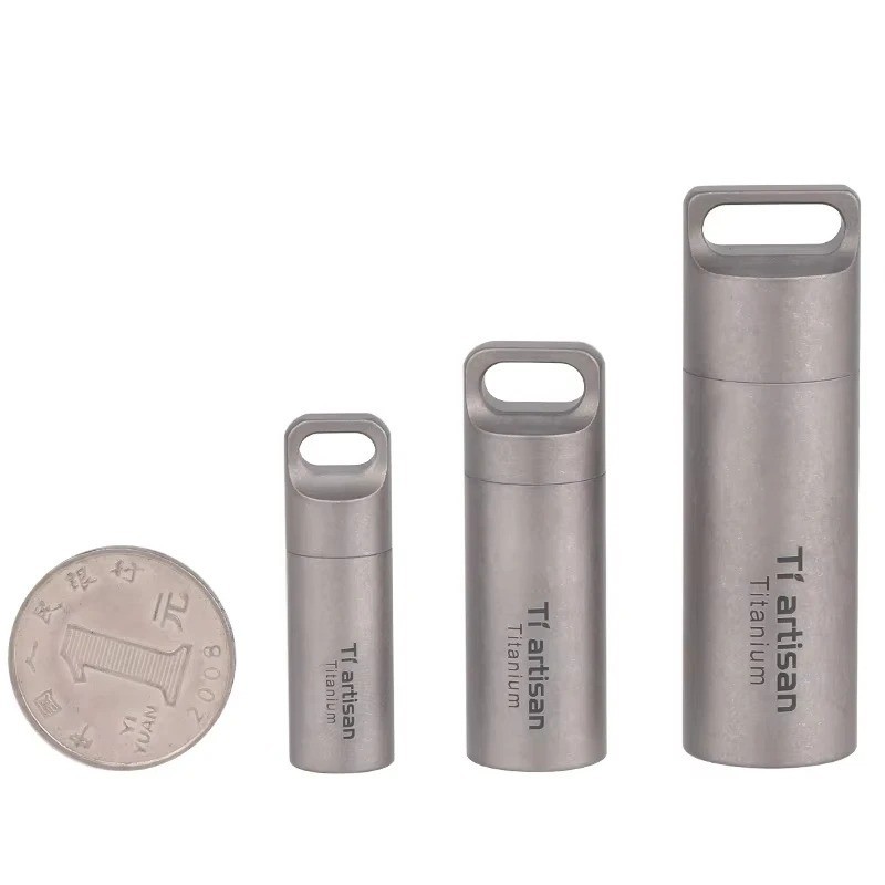 Titanium Alloy Waterproof Container Pill Box Travel Survival EDC Tool Keychain