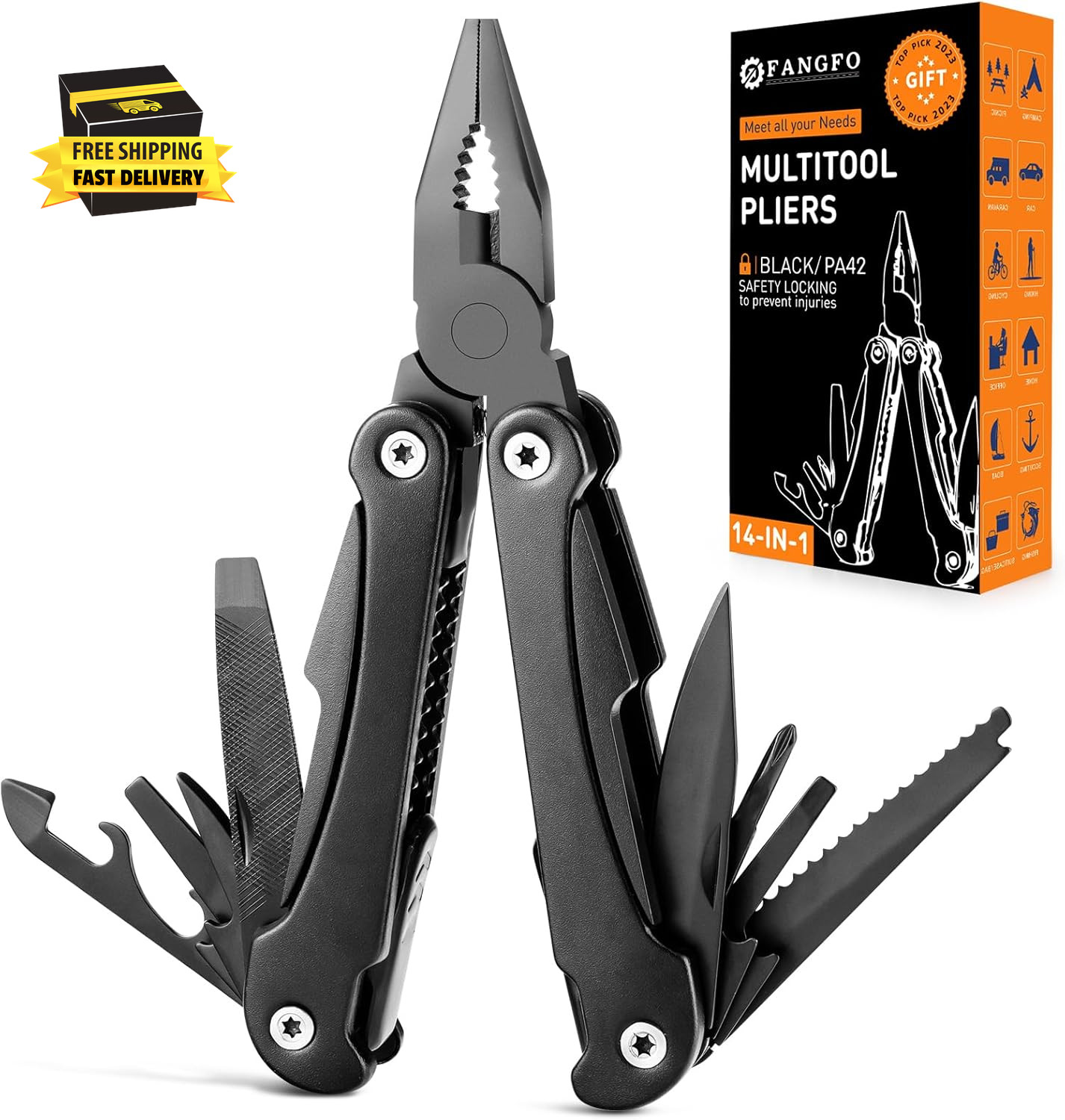 14 in 1 Multitool Pliers with Pocket Clip, Portable Pocket Knife Camping Tool –
