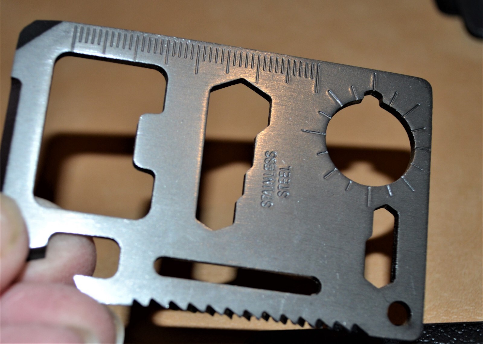 Smallish Wallet Size Multi Survival Tool in Gun Metal Color in Black case Metal