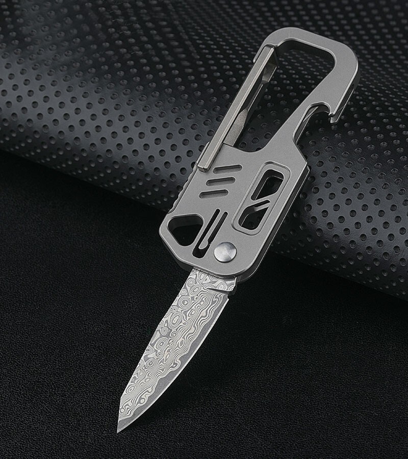 EDC Titanium Alloy Damascus Blade Keychain Outdoor Portable Folding Multi-Tools