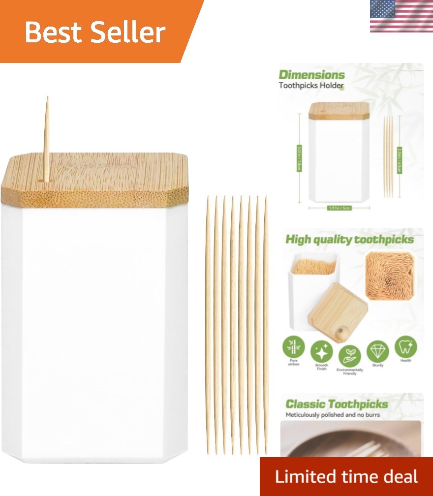 Toothpick Holders 1 Pack with 600 Picks,Round Toothpicks Double-Side Point fo…