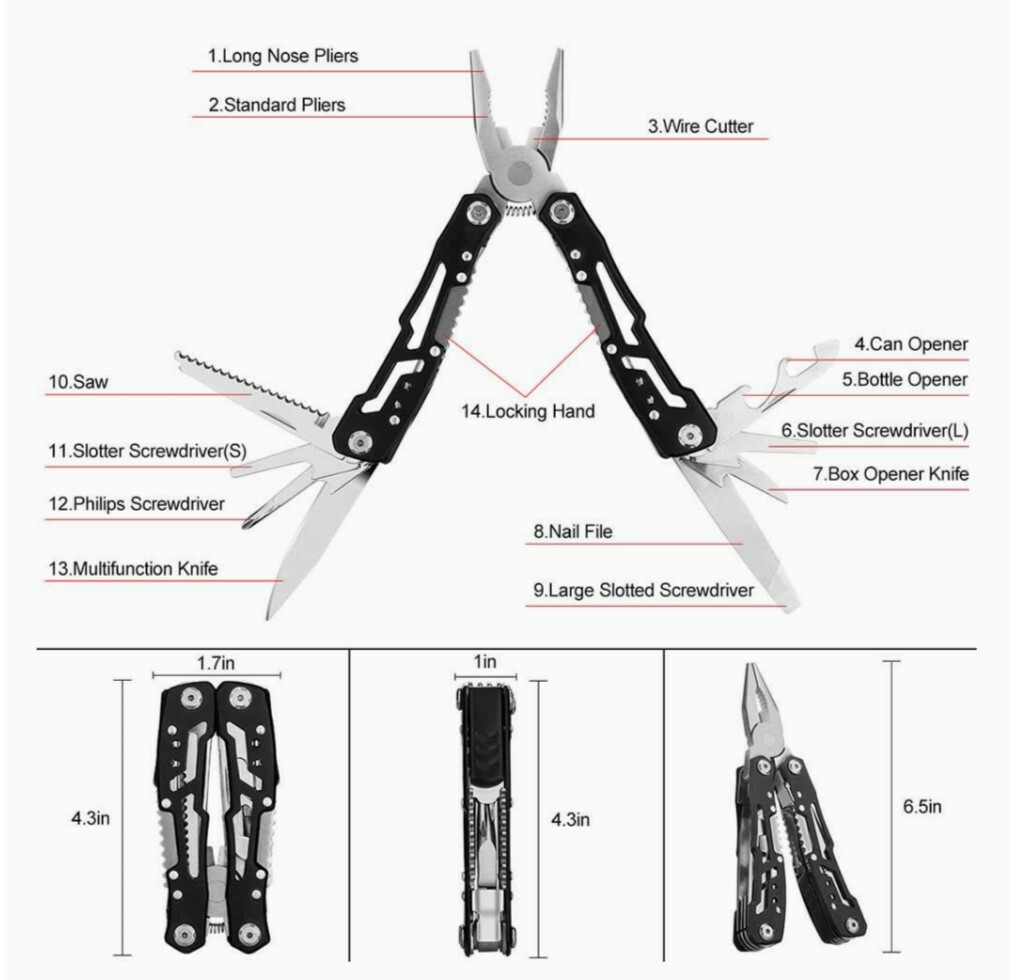 fangfo 14-in-1 Multitool-Everyday, Outdoor, Survival, Camping, Hunting & Hiking