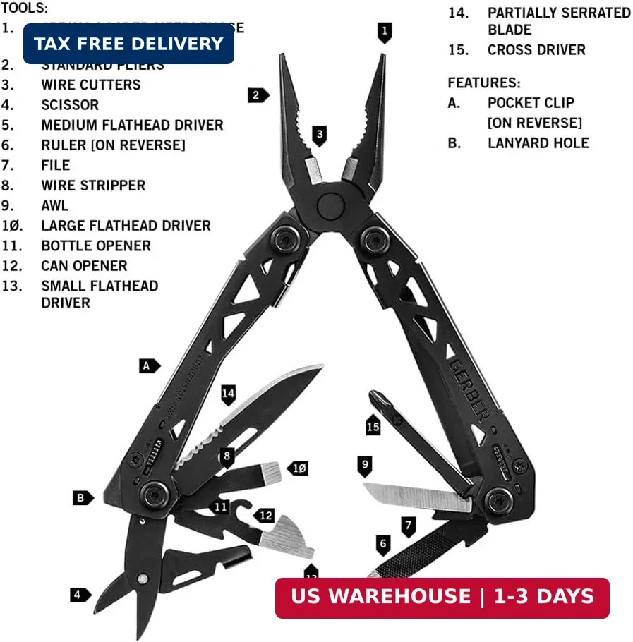 Gerber Gear Suspension-NXT EDC Multitool 15-in-1 Pocket Knife, Needle Nose Plier