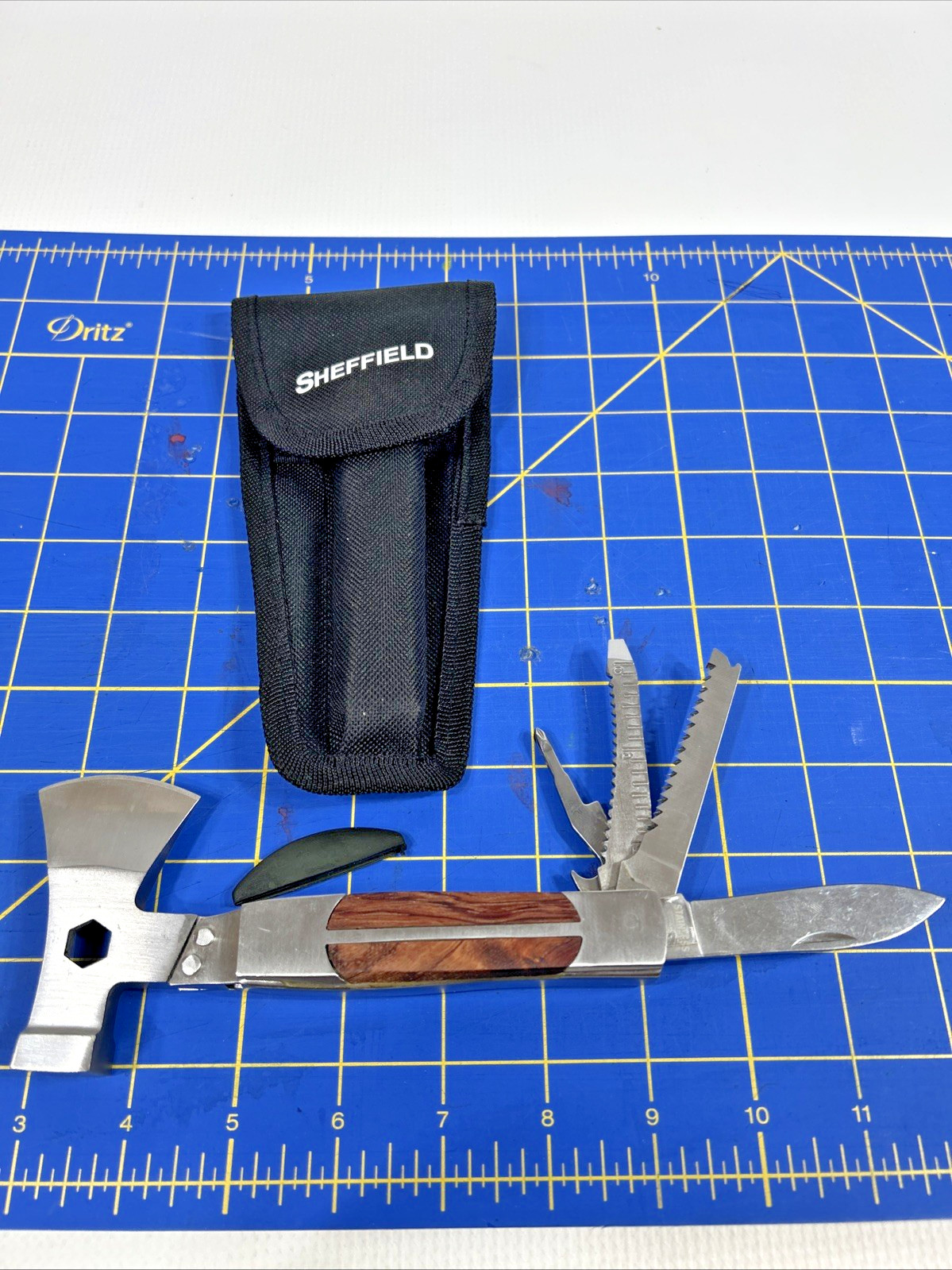 Sheffield Multi Tool Hatchet Axe Folding Knife Saw Blade Stainless with Sheath
