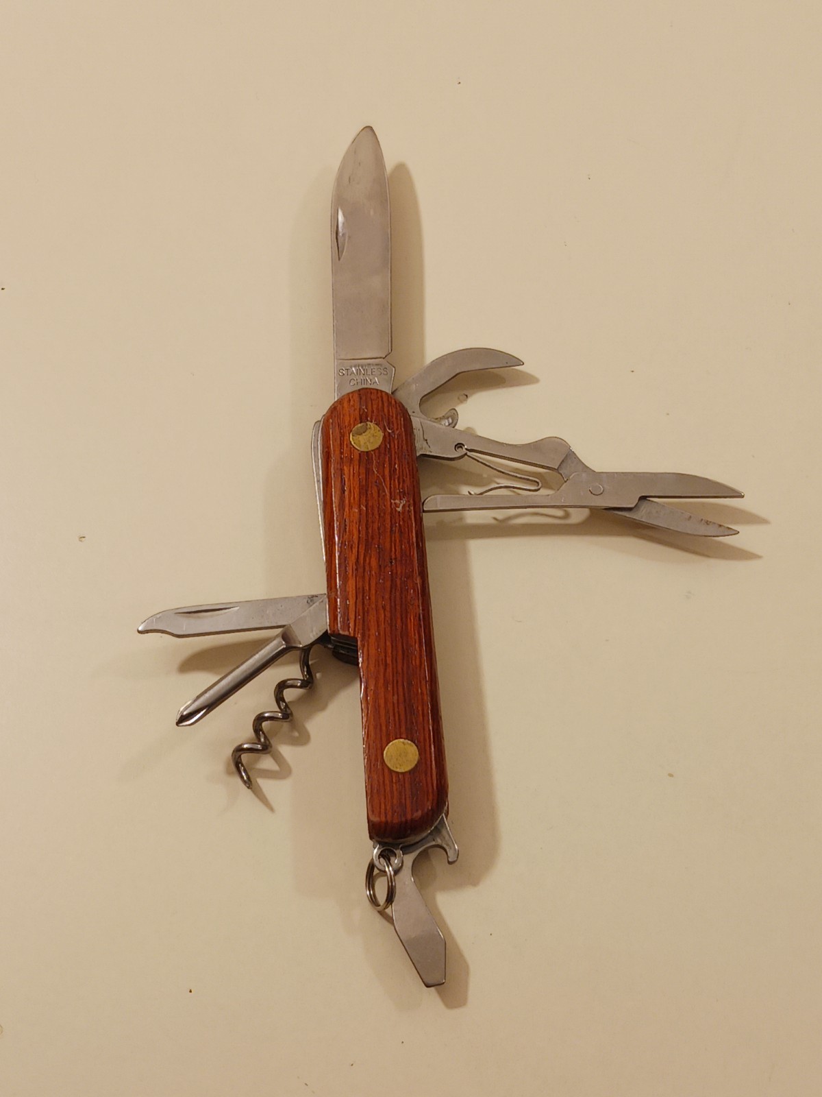 7 Function Wood Brown Handle Multi-Tool Folding Knife Pliers Scissors Camp China