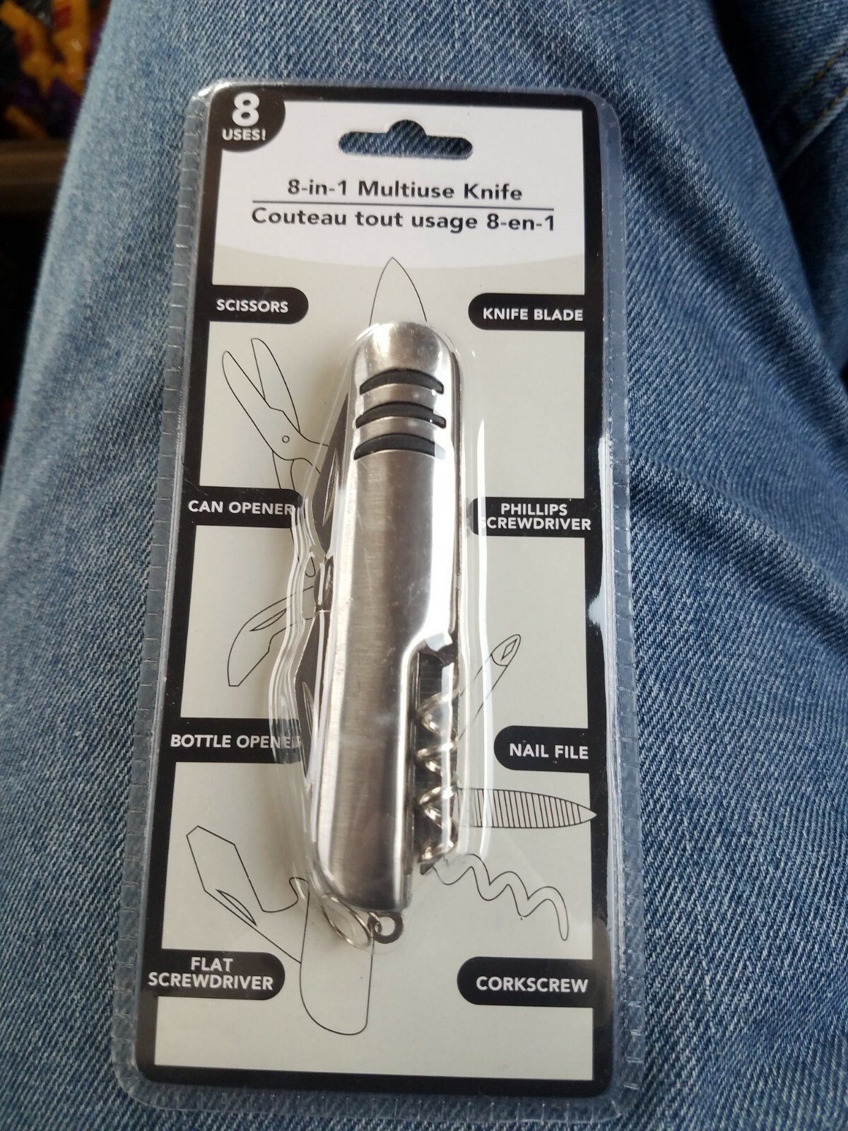 8-in-1 Multiuse Pocket Knife Utility Hand Tool: Keychain, Can Opener, Corkscrew