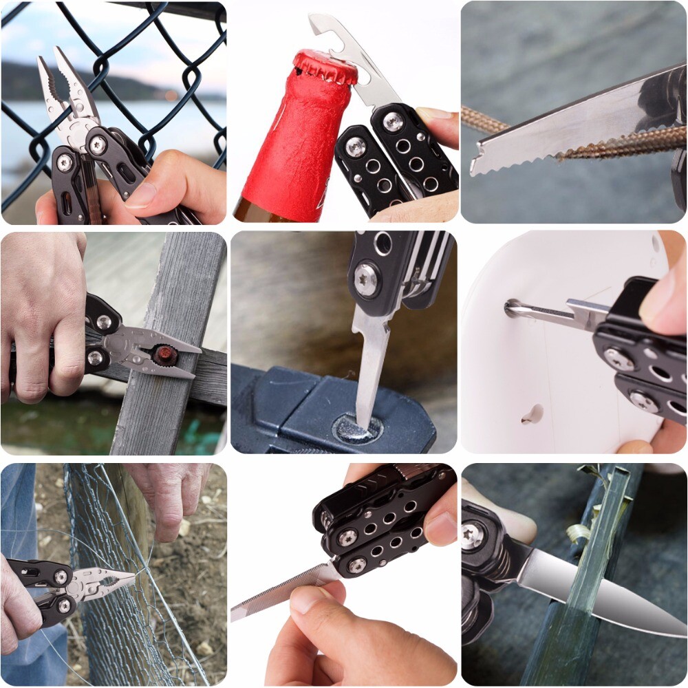 14-in-1 Multitool Plier Set Multi-Pliers w/ 500LM Tactical Flashlight Multi-Tool