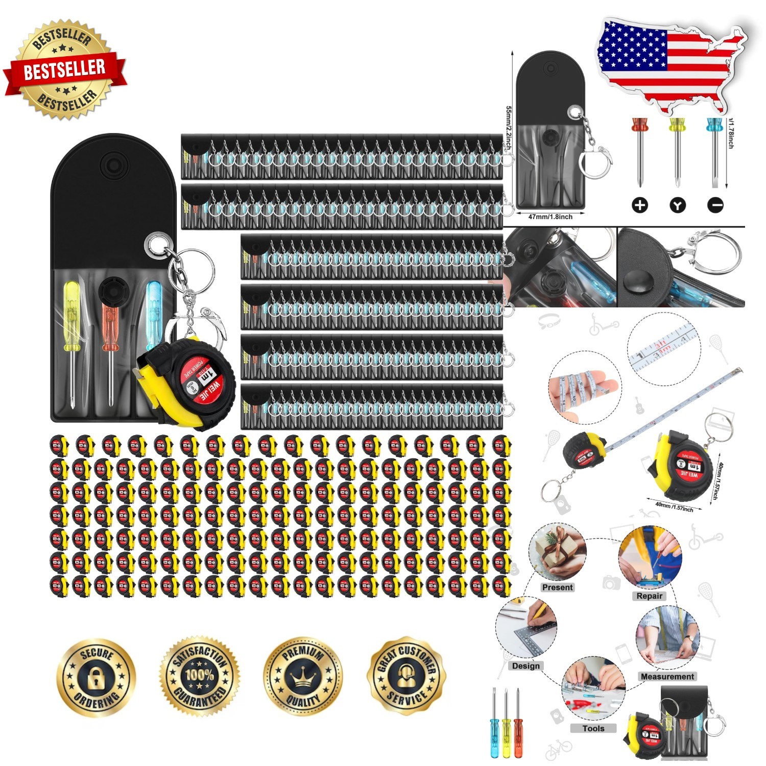 Mini Screwdriver Tape Measure Keychains 240pc: Practical & Fun Adult Gifts