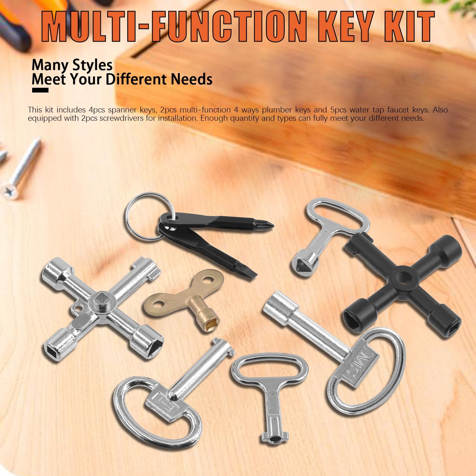 13Pcs Multi-functional Utility Kit – Includes 4-Way Spanner, Square Keys, Wat…