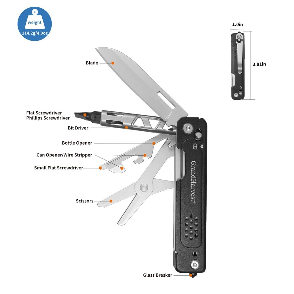 Multi-Function Folding Knife, 9-in-1 Stainless Steel Multi-Tool with Scissors…