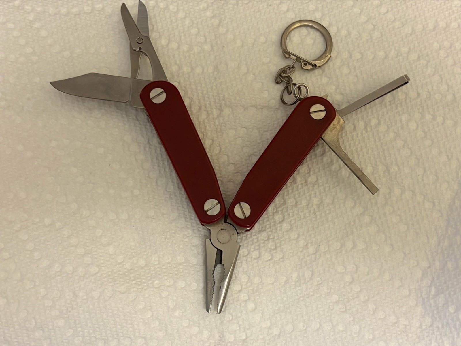 Vintage Red Multi Tool Keychain Pliers, Knife, Scissors Etc… MMT1-R