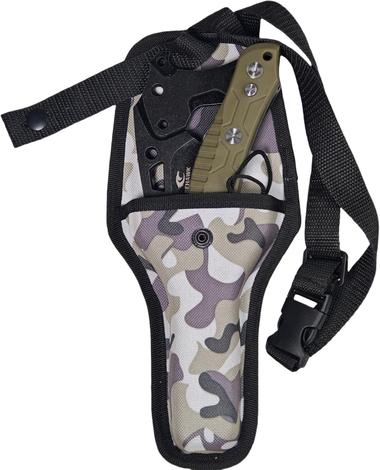 Folding Sickle Knife With Sheath, Quick Release Tactical Survival Tool with Safe