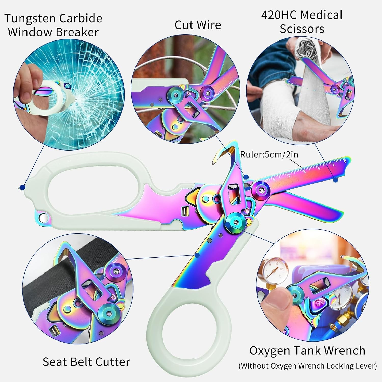 6 in 1 Multi-function Trauma Shears with Strap Cutter and Glass Breaker, with Lu