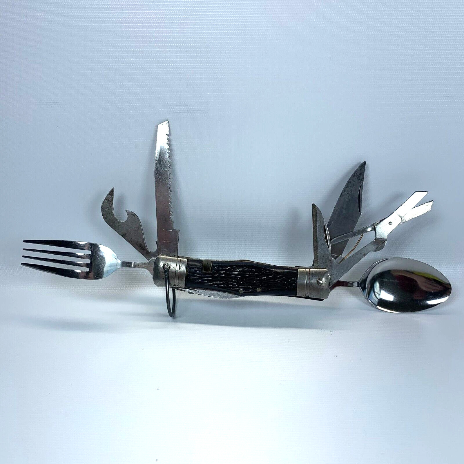 Vintage Pocket Folding Multi Tools Stainless Steel Spoon Fork Cork Screw Knife