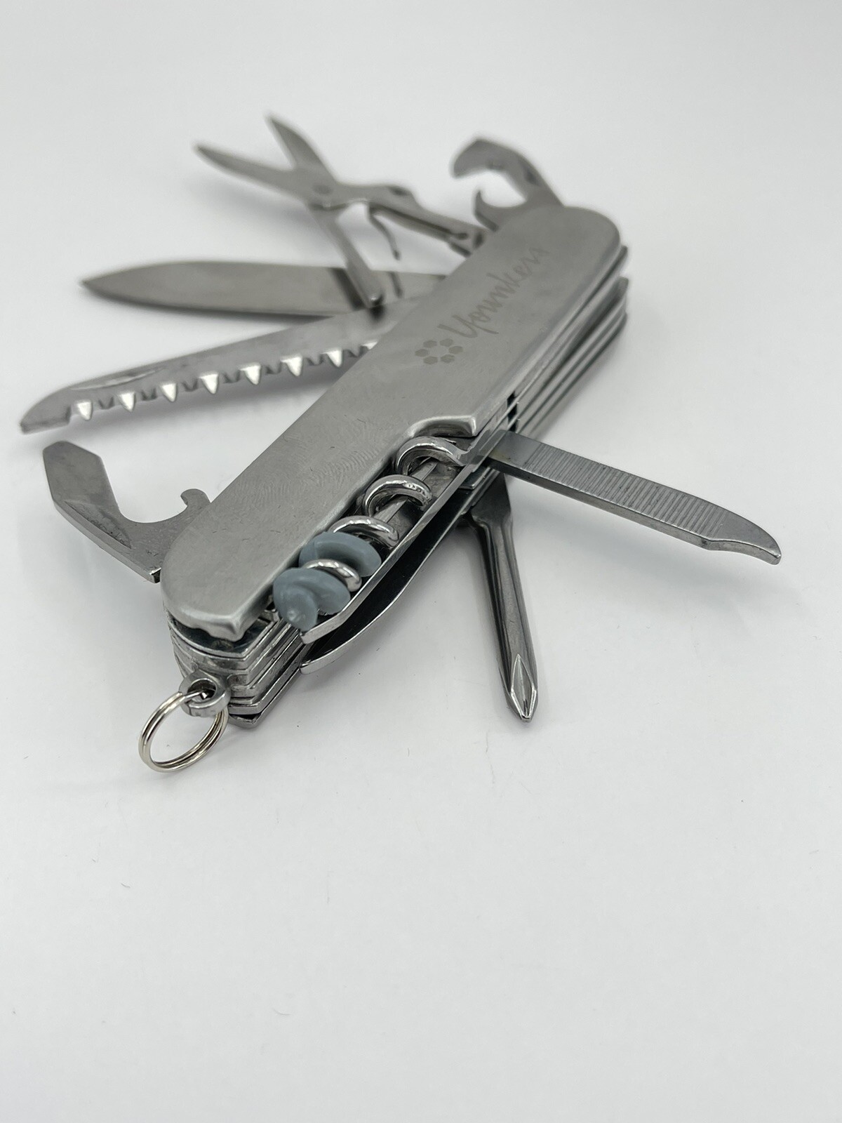 Younkers multi tool Pocket Knife can opener cork screw wood saw scissors file