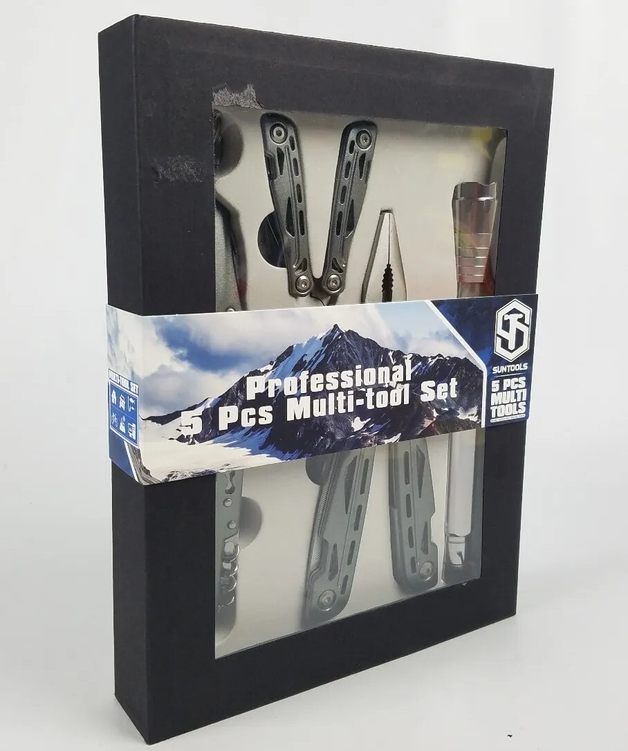 Suntools Professional 5 Pcs Multi-tool Set Flashlight Pliers Pocket Knife New