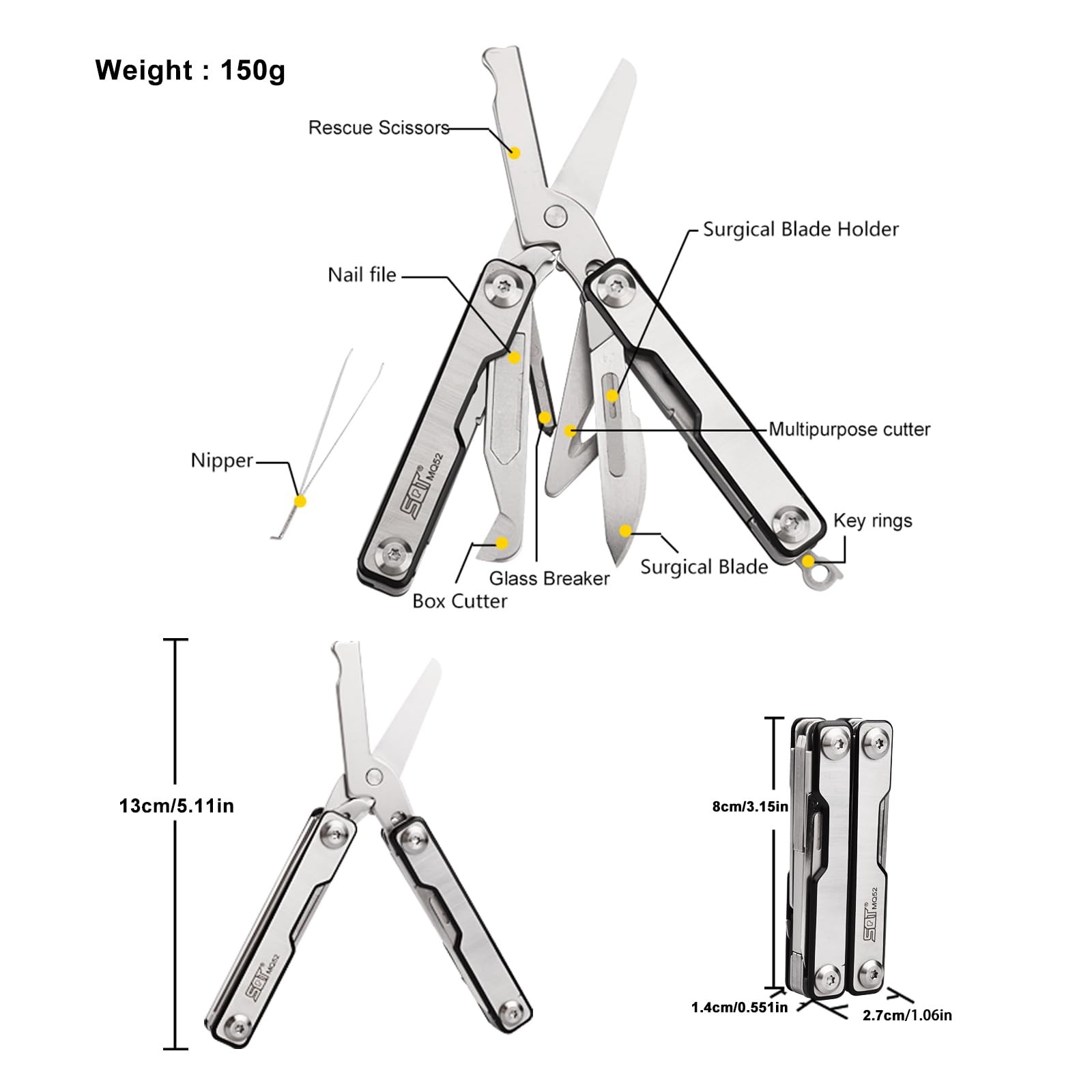 SQT2052 9-in-1 Multitool – Foldable, Professional Multitool for Men, DIY, Out…