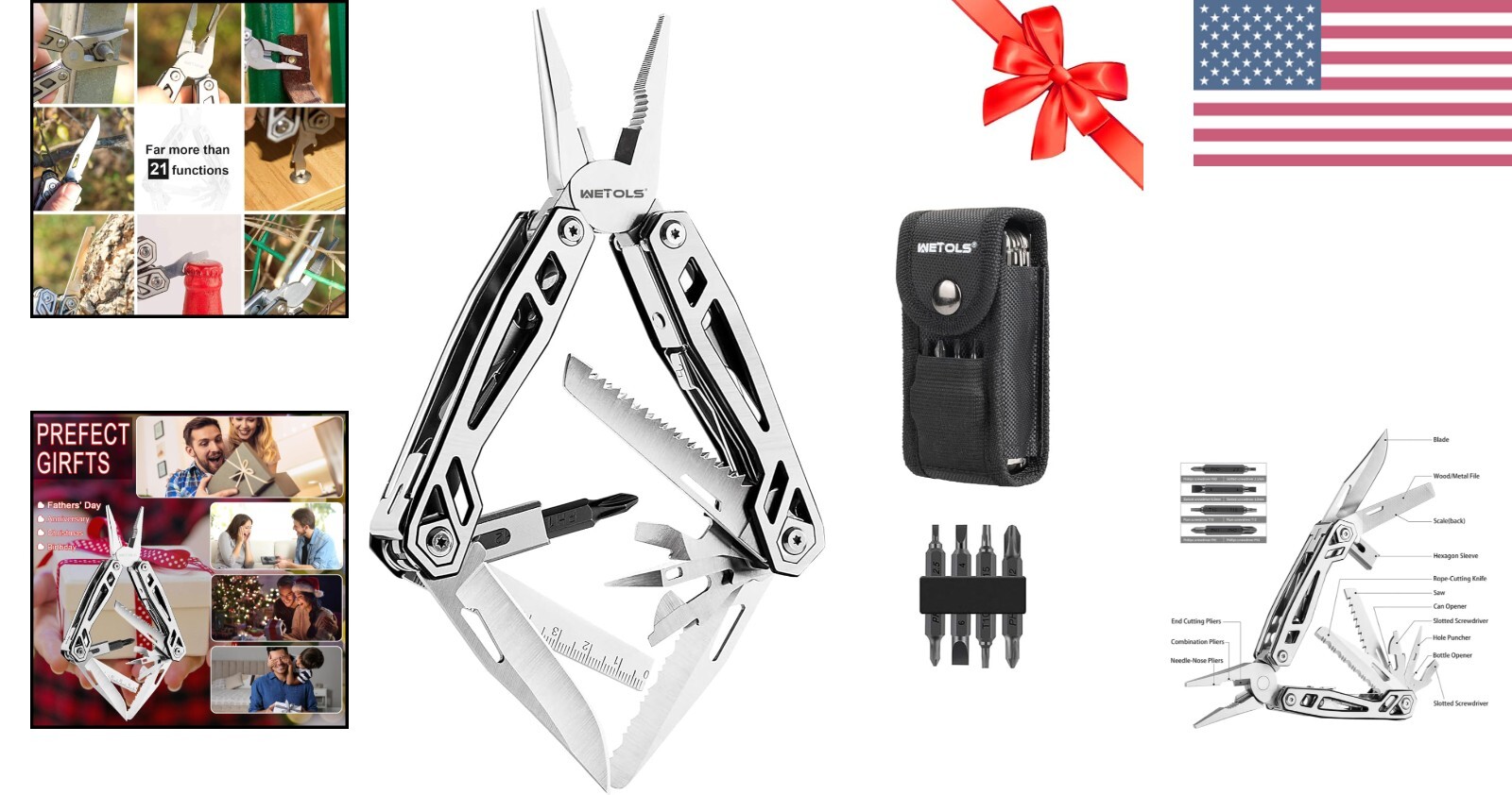 Compact 21-in-1 Pocket Multitool with Sheath – Perfect for Camping & Repairs