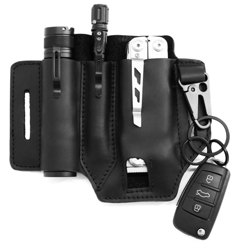 Men Multitool Leather Sheath EDC Pocket Organizer Storage Belt Waist Bag Gift TD