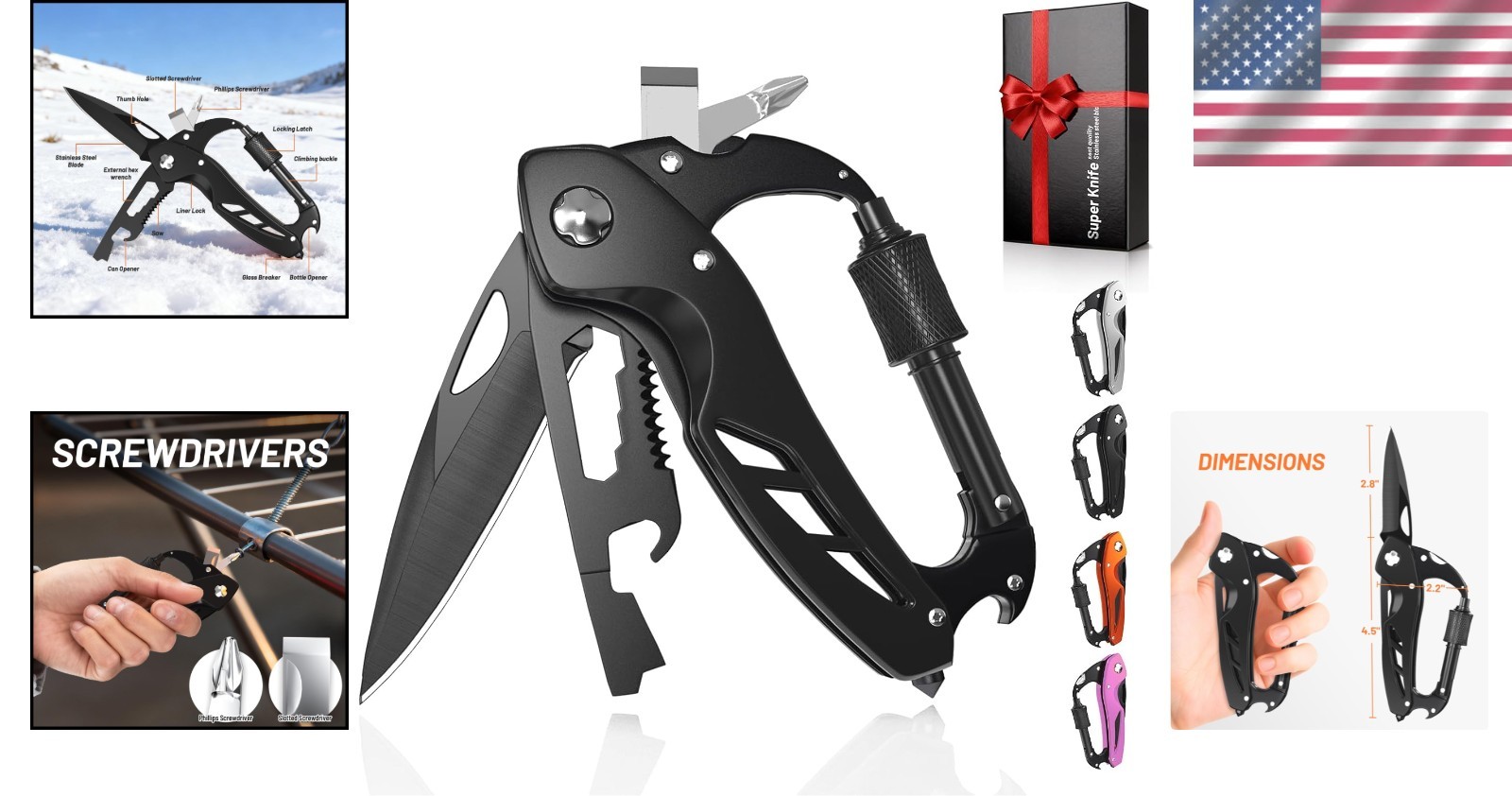 Compact 9-in-1 EDC Multitool with Pocket Knife: Ideal for Camping & Hiking Gifts