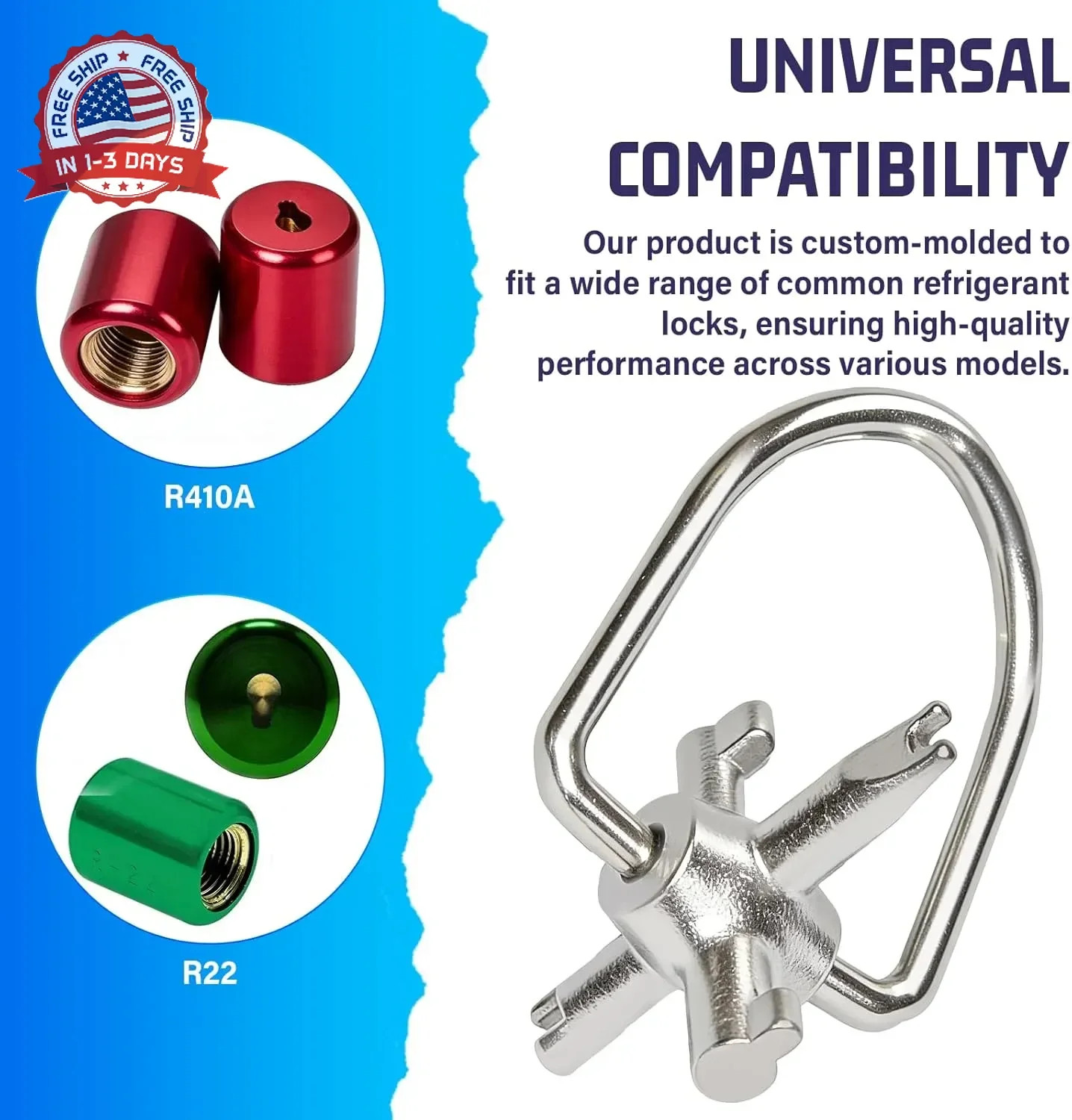 HVAC Tools, Locking Cap Key for Refrigerant Safety Caps, Universal Triple Use Mu