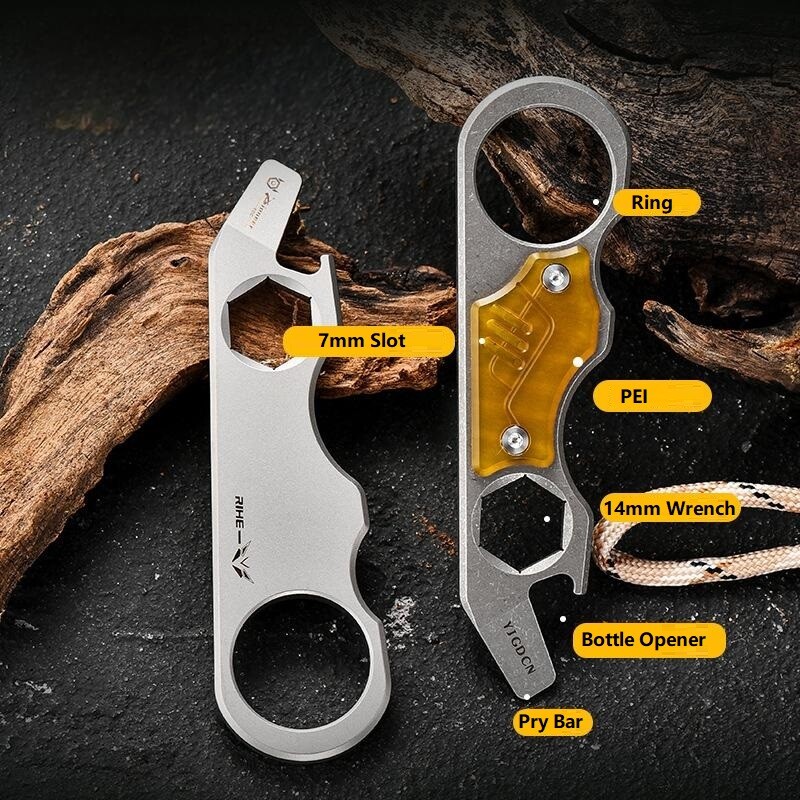 Titanium PEI Bottle Opener Pry Bar Crowbar Wrench EDC Pocket Multi Tool Keychain
