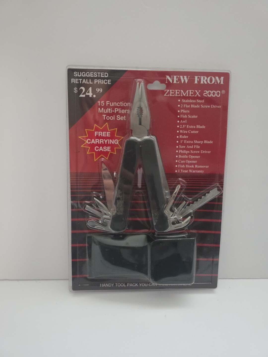 ZEEMEX 2000 STAINLESS STEEL 15 FUNCTION MULTI-PLIERS TOOL SET CARRYING CASE (D)
