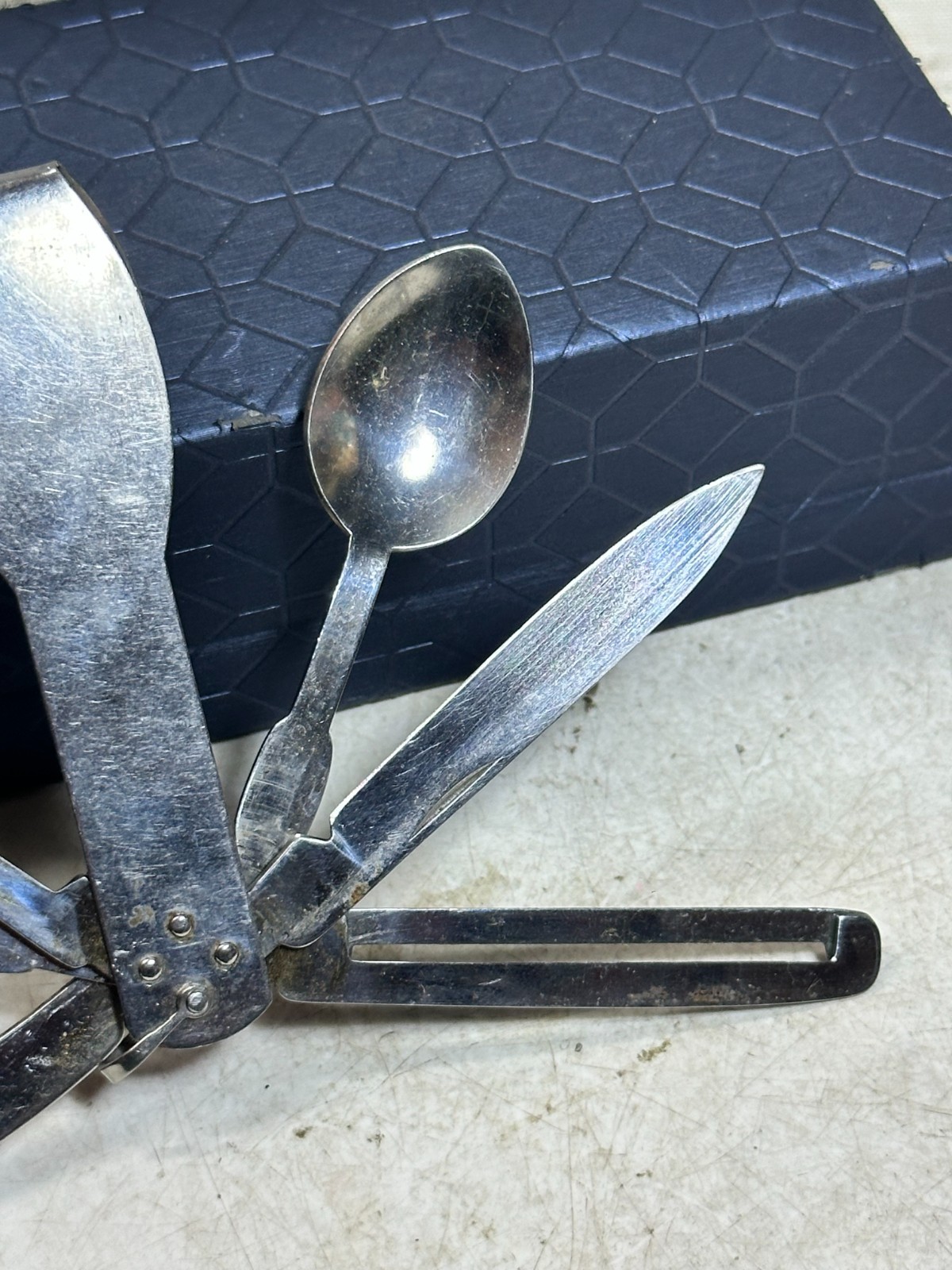 Vintage Folding Camping Multi Tool Cutlery Set Spoon Fork Knife Opener