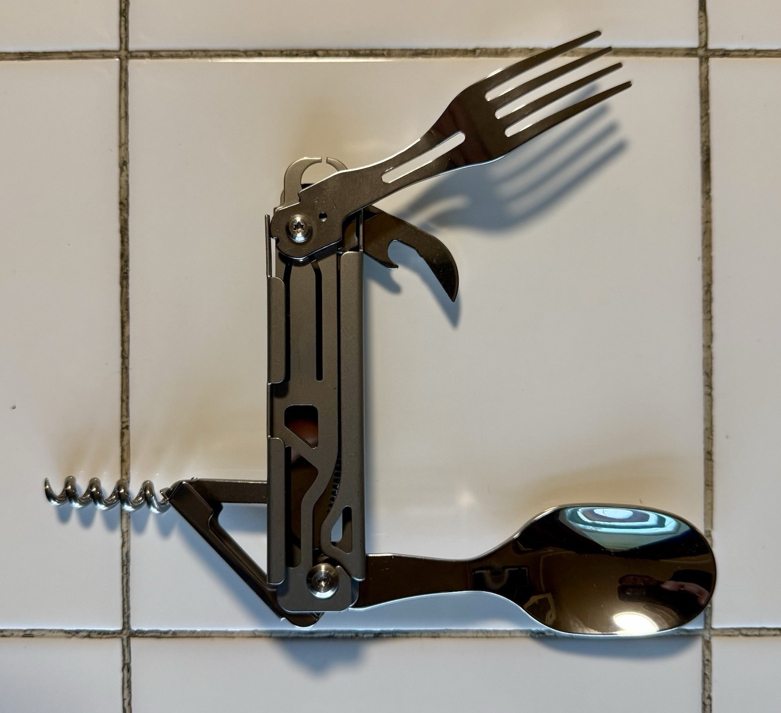 FOLDING UTENSIL MULTI-TOOL (Stainless Steel With Cloth Tote Case) 5 In 1 Tools