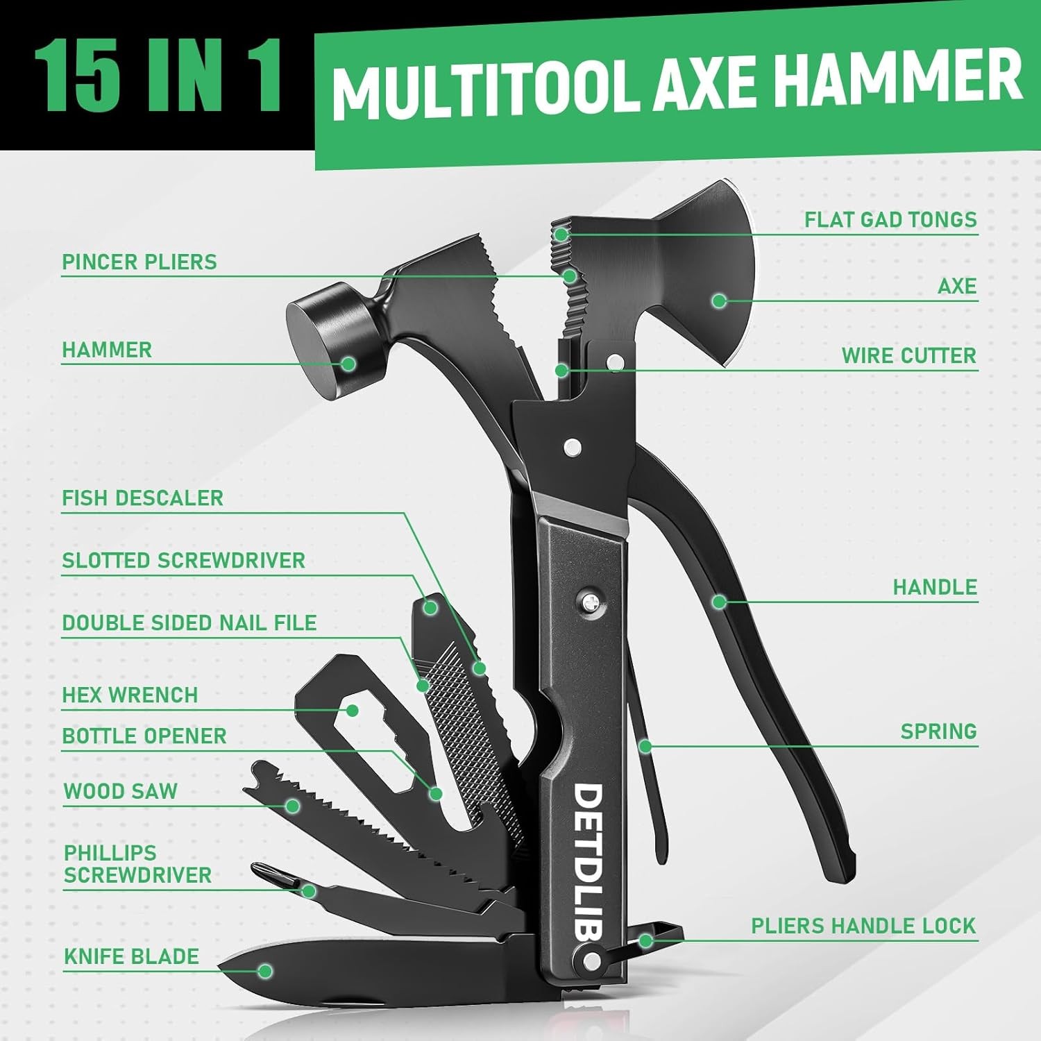 15-in-1 Multitool Axe Hatchet, Birthday Gifts for Men, Essential for Camping, Hi