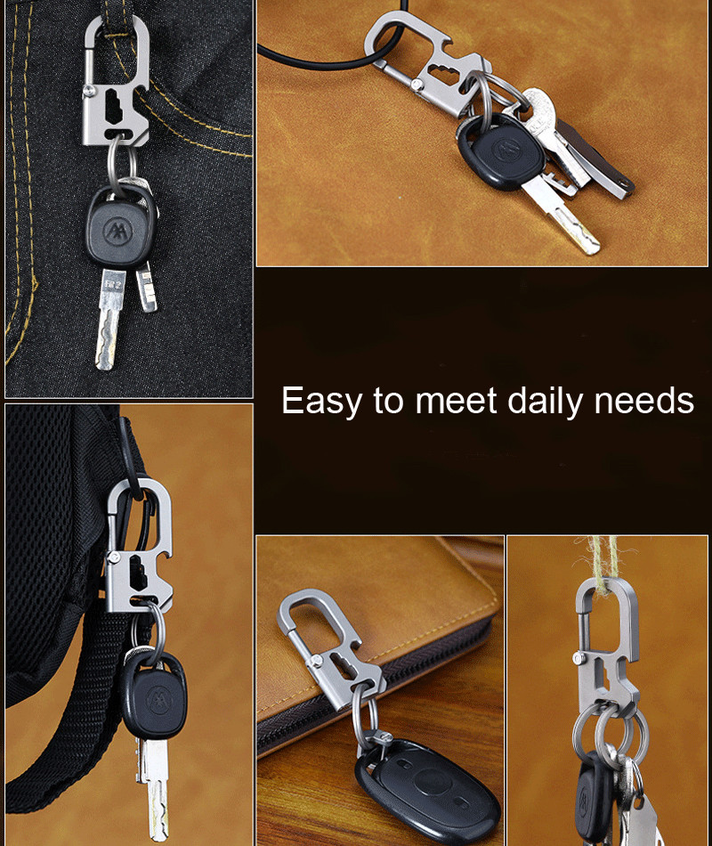EDC Titanium Mechanic Key Chain Carabiner Bottle Opener Outdoor Multi Tools