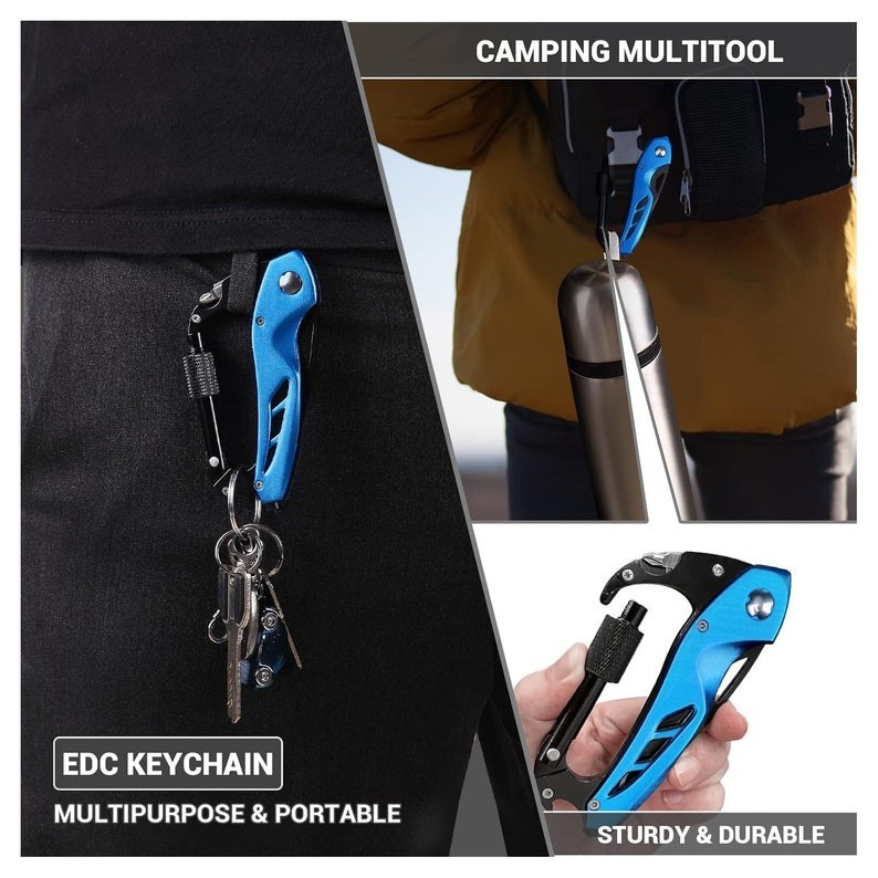 Personalized CARABINER POCKET KNIFE Groomsmen Birthday Gift for Him Dad Men Son