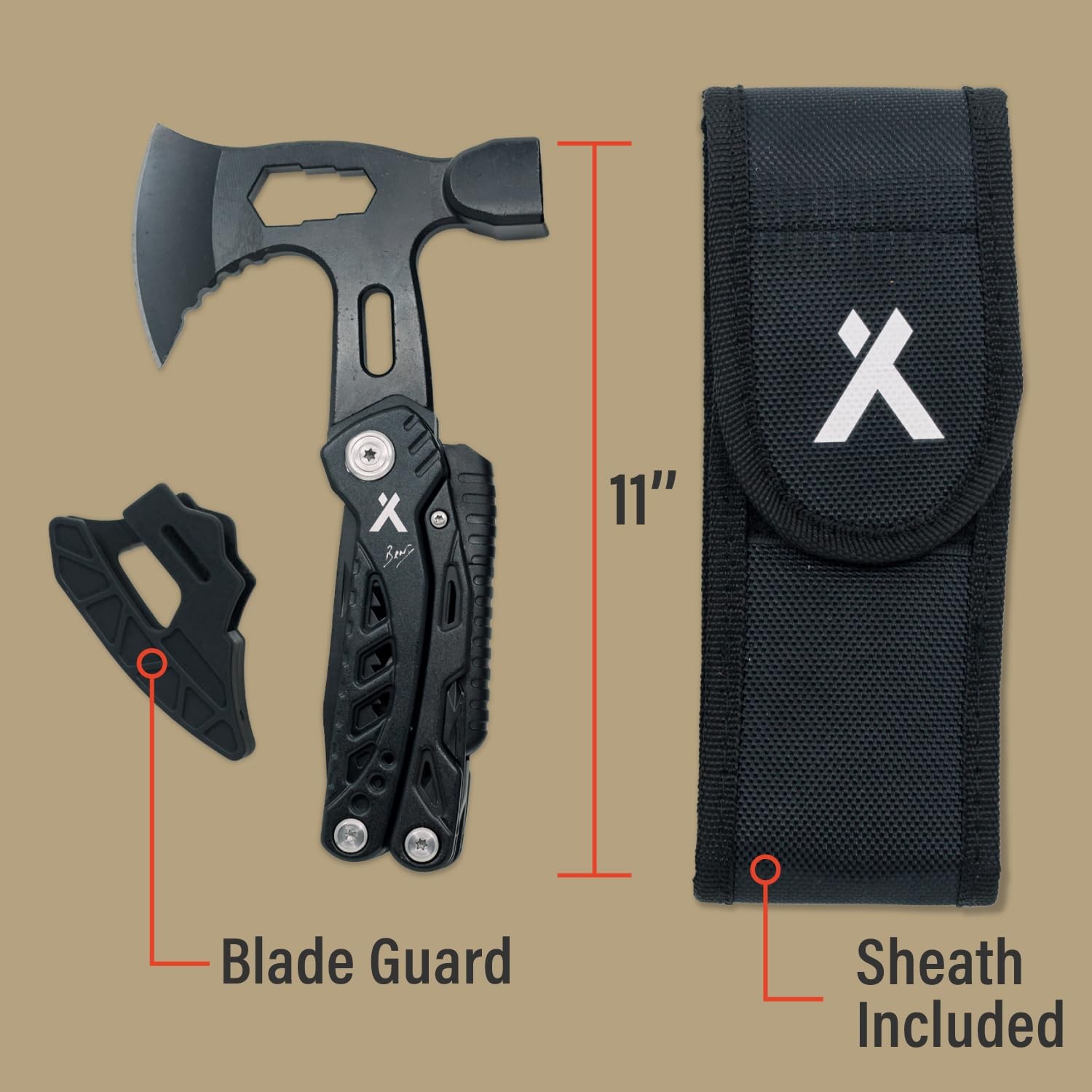 Axe Multitool Hammer With Knife Bottle Opener Hatchet Nylon Sheath Saw Screwdriv