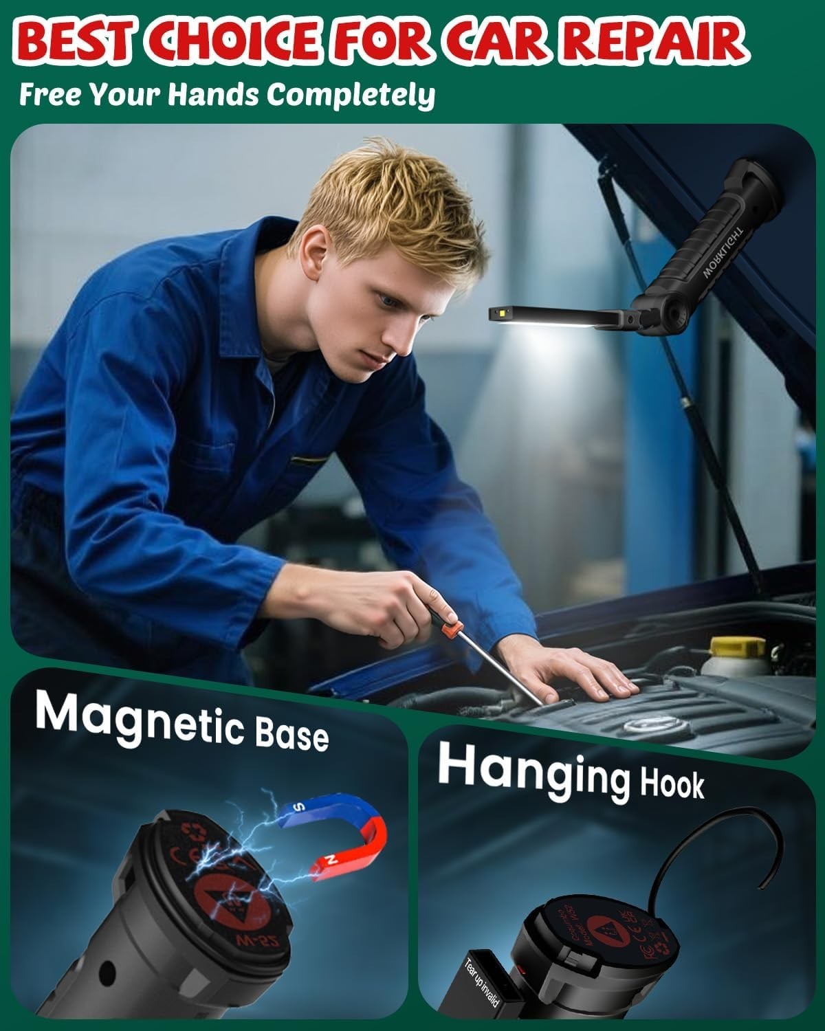 Rechargeable LED Work Light 2-Pack with Magnetic Base – Perfect Gifts for Men!