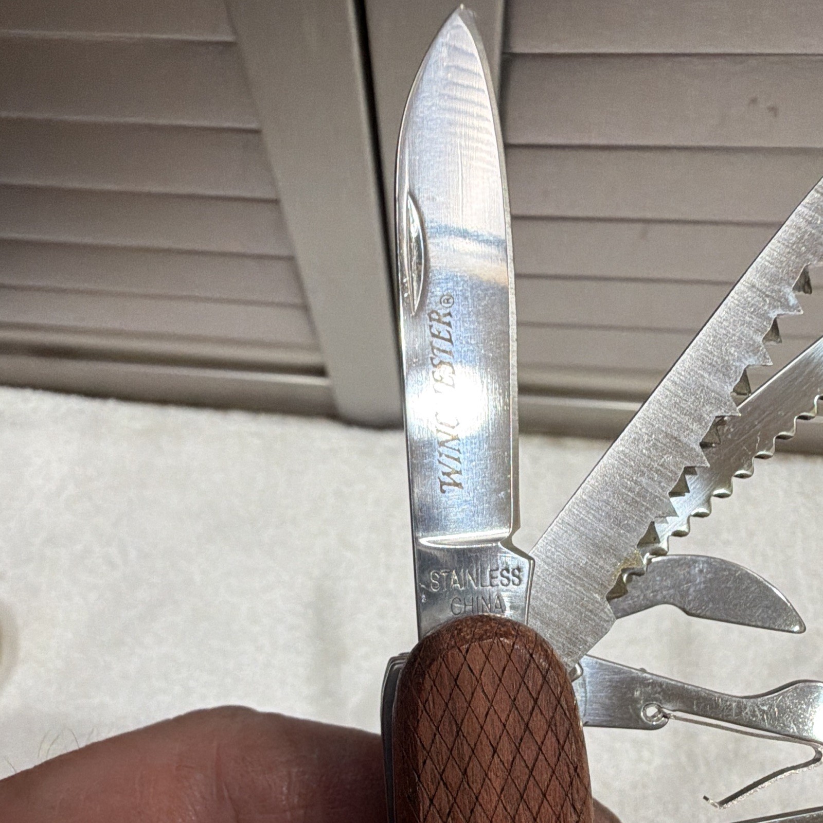 Winchester 11-in-1 Stainless Multi-Tool Pocket Knife Wood Handle Saw Scissors