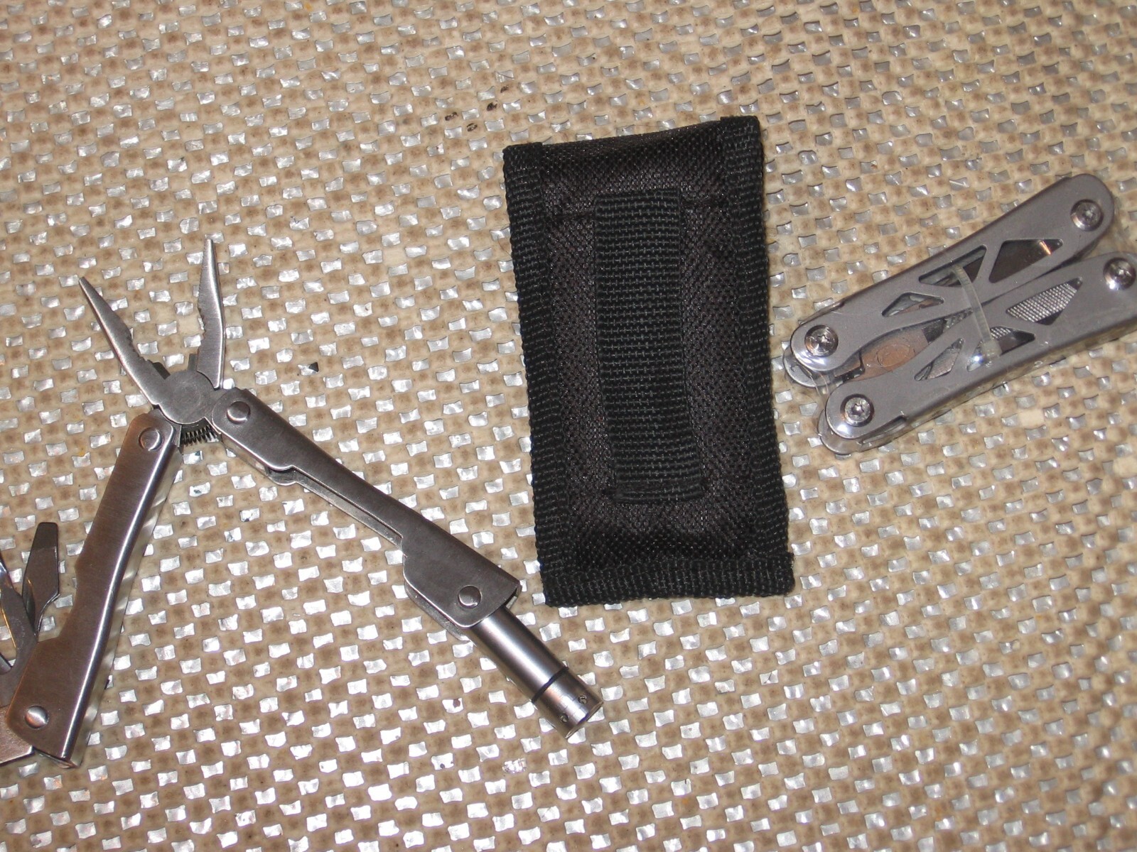Pair of Small Multi Tools One New and One w/ Penlight & Pouch