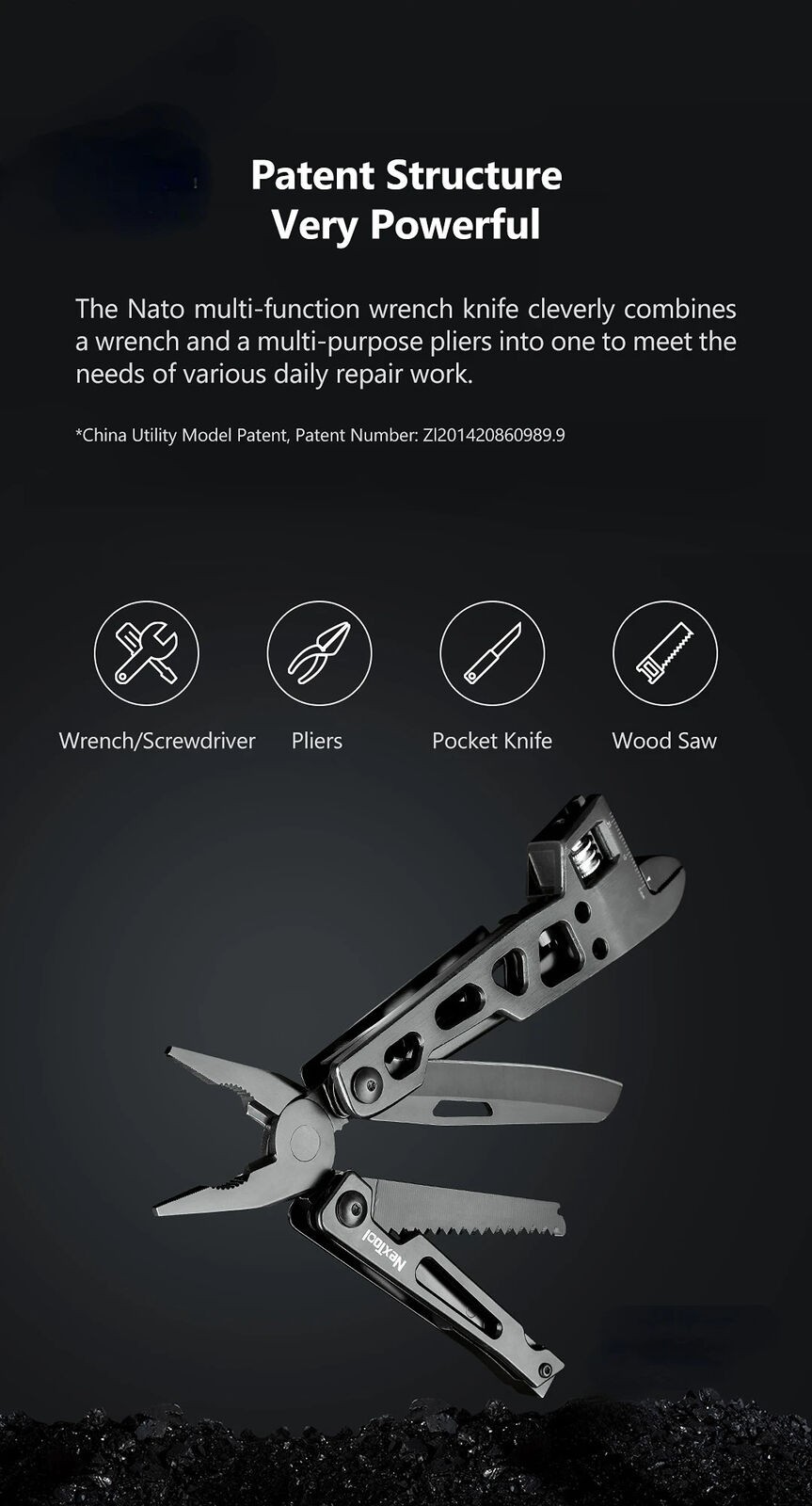 9 In 1 Wrench Knife Folding Multi-Purpose Pliers Wood Saw Slotted Screwdrivers