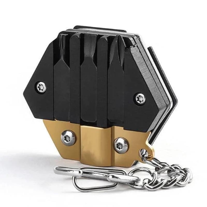 Navaja hexagonal plegable de bolsillo de acero inoxidable multifuncional (oro)