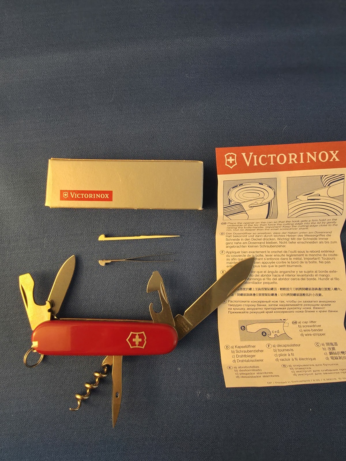 Victorinox Swiss Army Red Multi-Tool Knife 7 Tools Stainless Steel Straight Edge