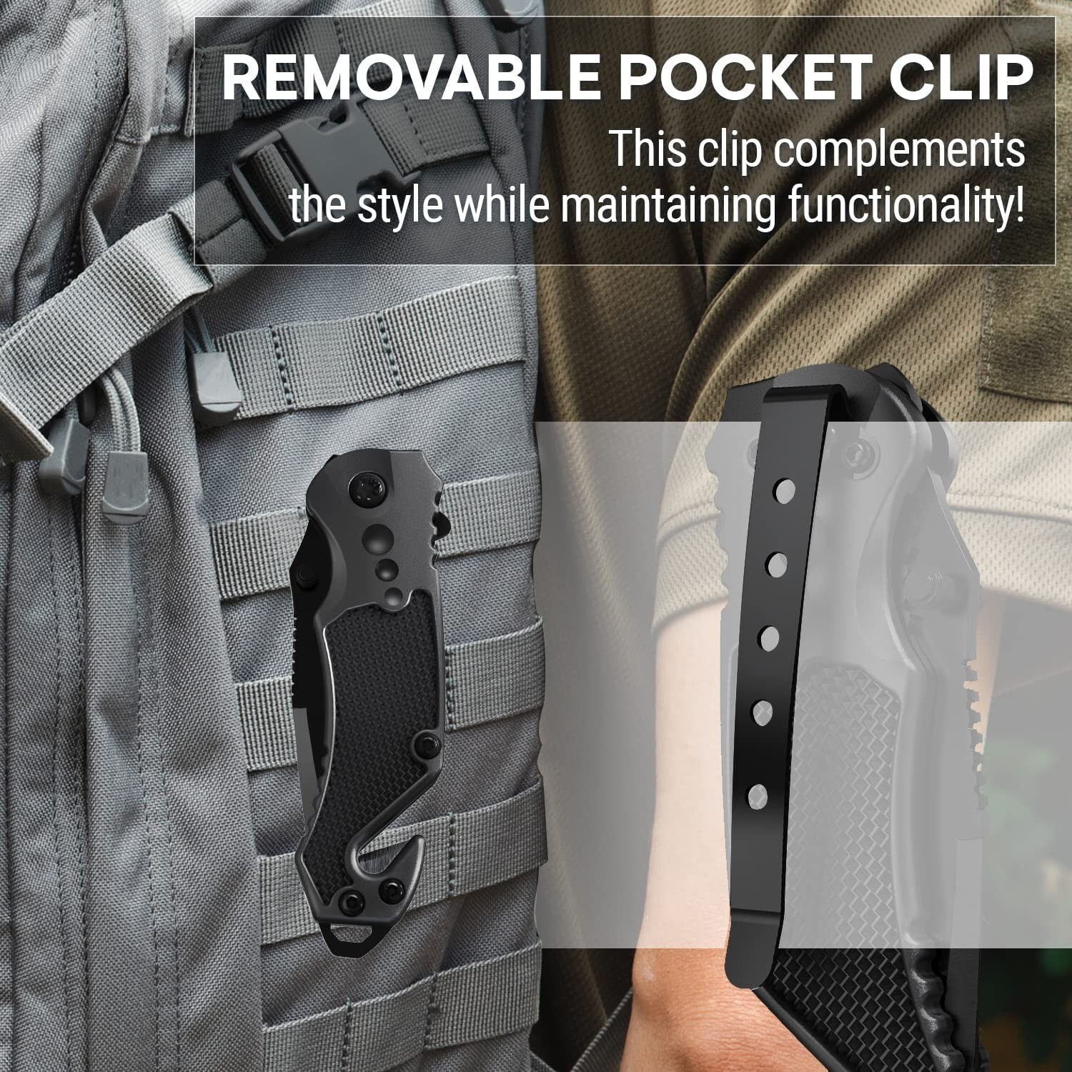 Black Serrated Blade Pocket Folding Knife w Glass Breaker & Seaqtbelt Cutter NEW