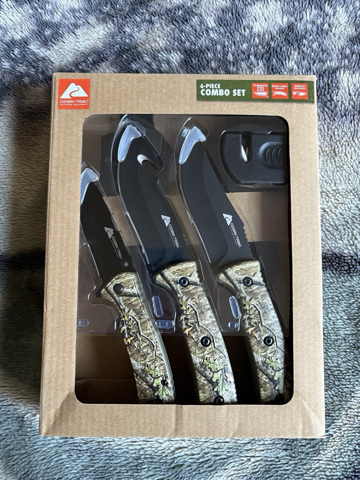 Ozark Trail 6 Pieces Hunting Knives Set, 8.25 inch Fixed Blade Knife Woodland