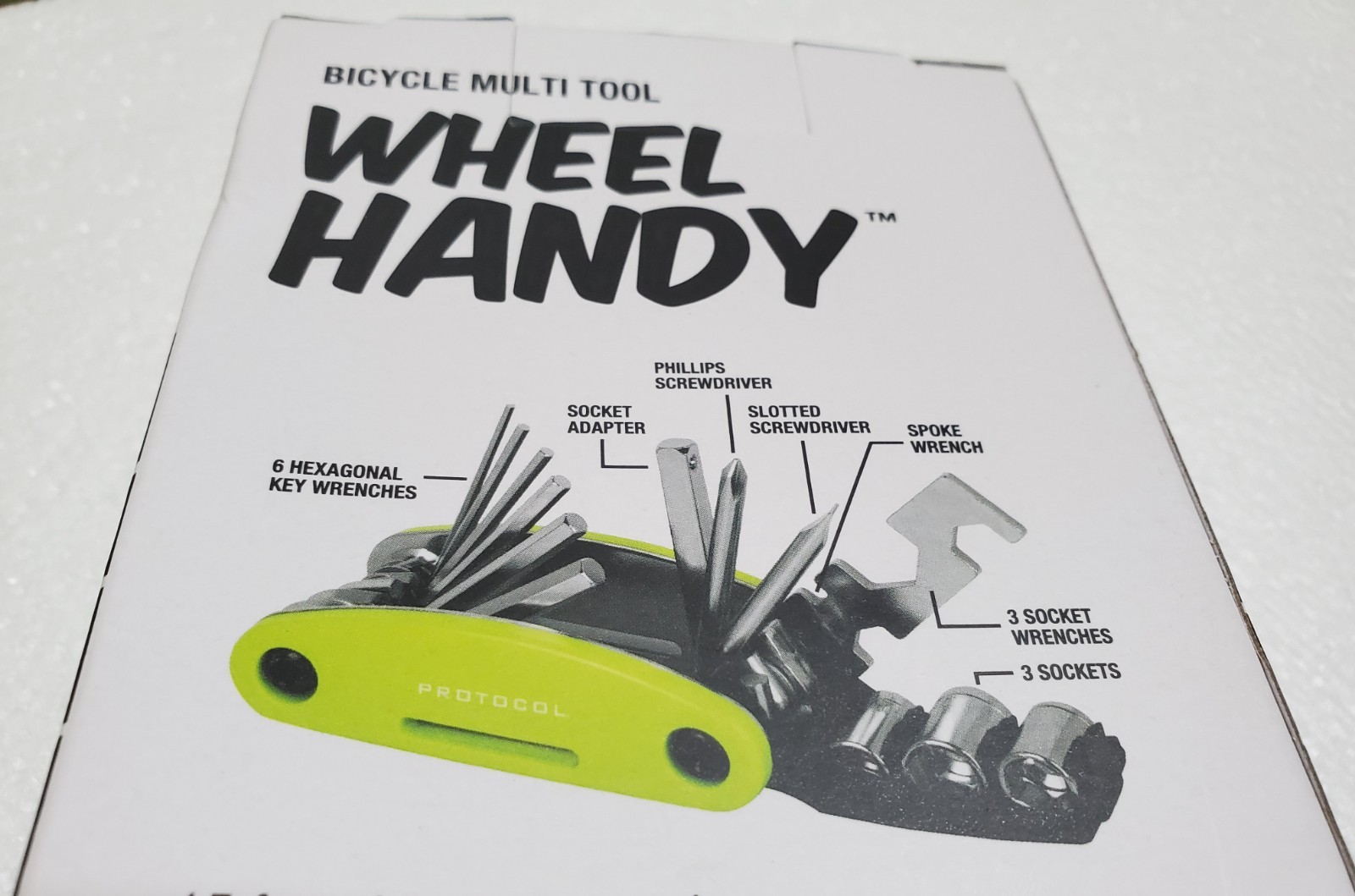 Protocol Wheel Handy Bicycle Multi Tool Neon Green New 15 Functions Nylon Case
