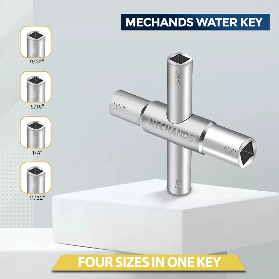 Water Key 2Pcs – Steel Water Shut off Tool 1/4“, 9/32”, 5/16”, & 11/32”- Include