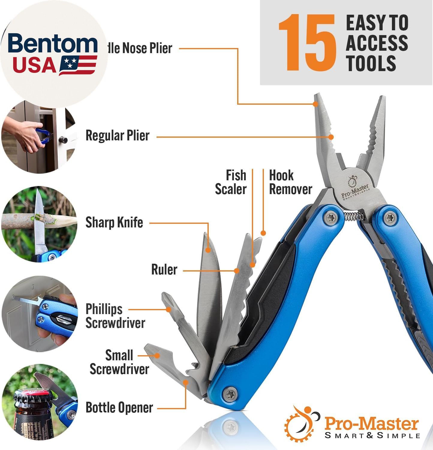 15-In-1 Multitool with Safety Locking, Stainless Steel Pocket Knife & Pliers, Co