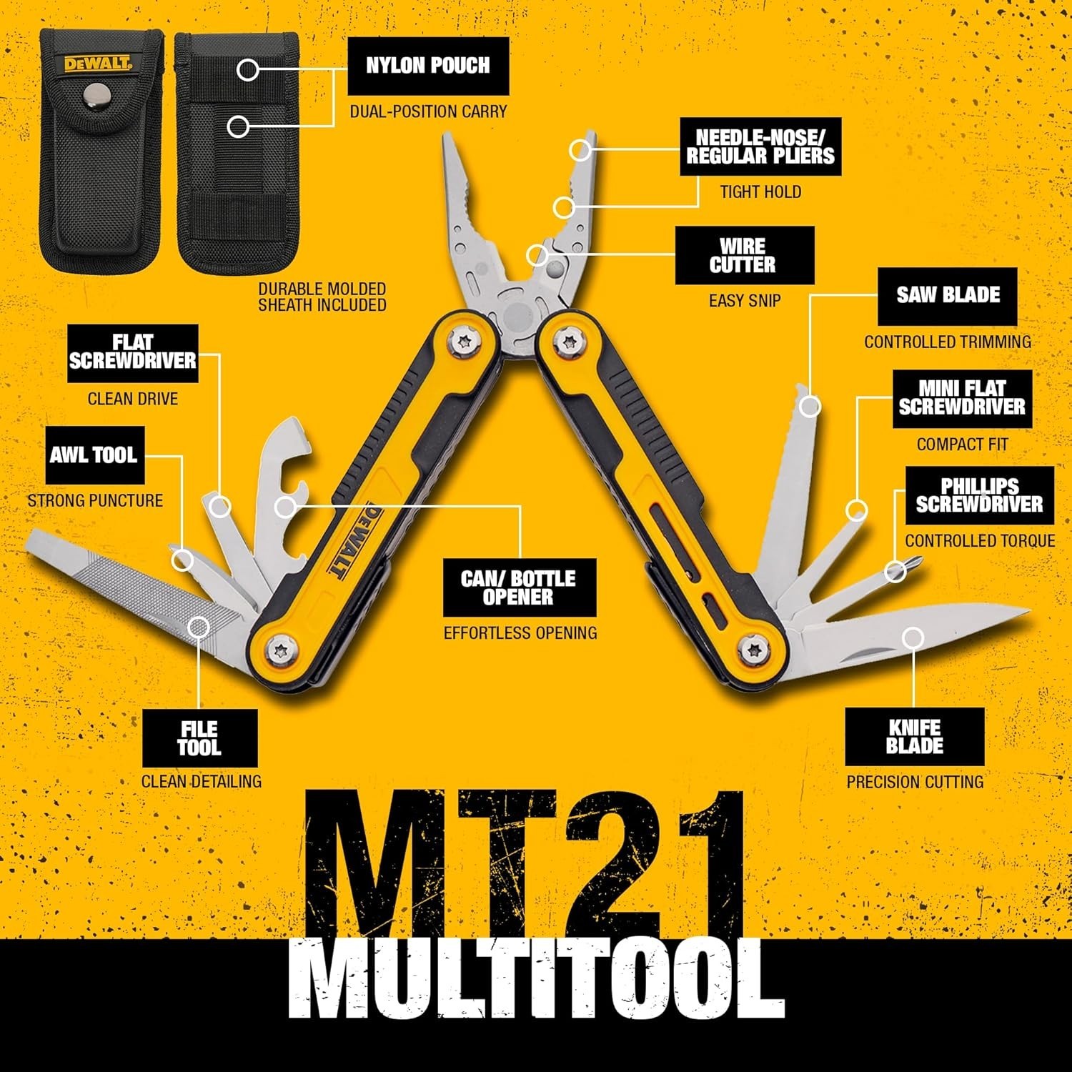 DEWALT 11-in-1 Multitool with Sheath – Folding Pocket Tool with Knife, Pliers, S